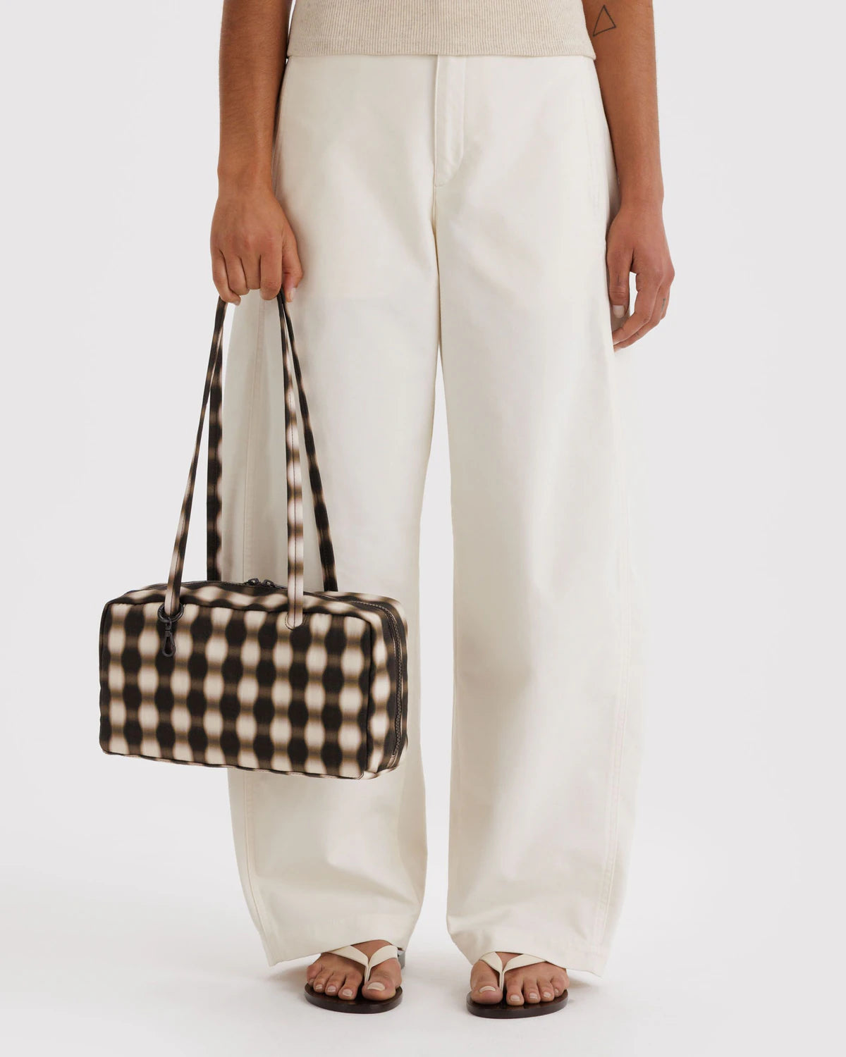 BAGGU - Nylon Bowler Bag - Blurred Gingham Brown