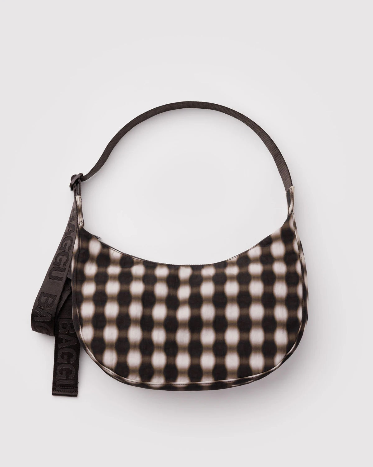 BAGGU - Medium Nylon Crescent Bag - Blurred Gingham Brown