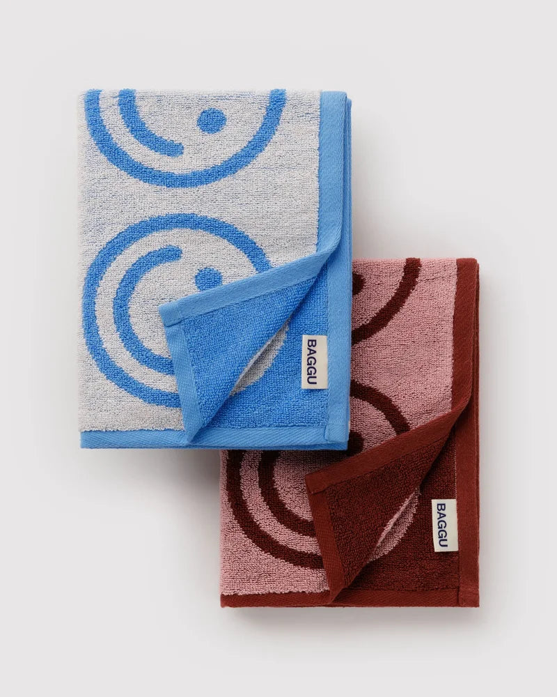 BAGGU - Hand Towel Set of 2 - Sky Blue and Blush Happy